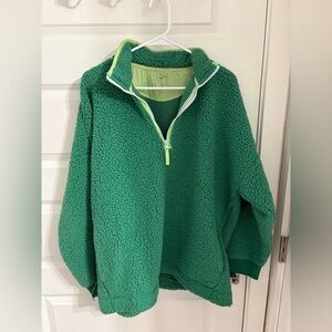 Aerie Green Sherpa Quarter-Zip Sweatshirt